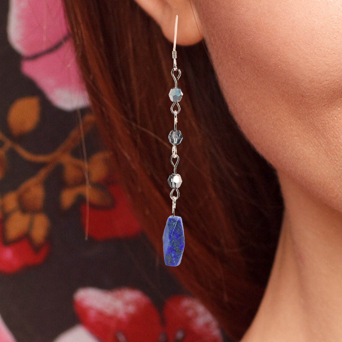 lapis lazuli earrings - long dangle earrings - Sterling Silver - Red Hair