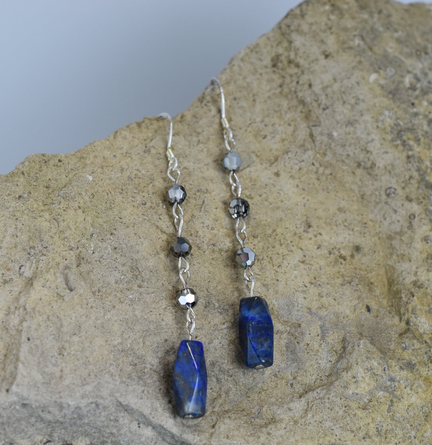 lapis lazuli earrings - long dangle earrings - Sterling Silver