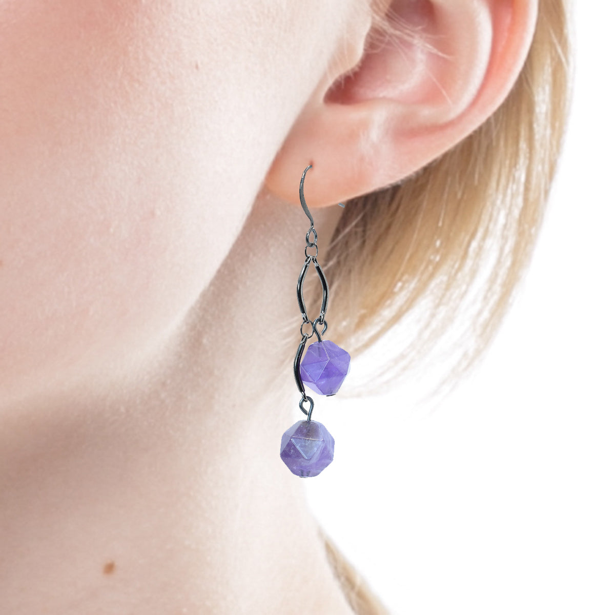 amethyst earrings dangle for women - gunmetal - Irish