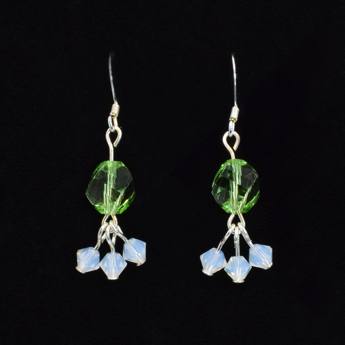 Austrian crystal earrings green sterling silver