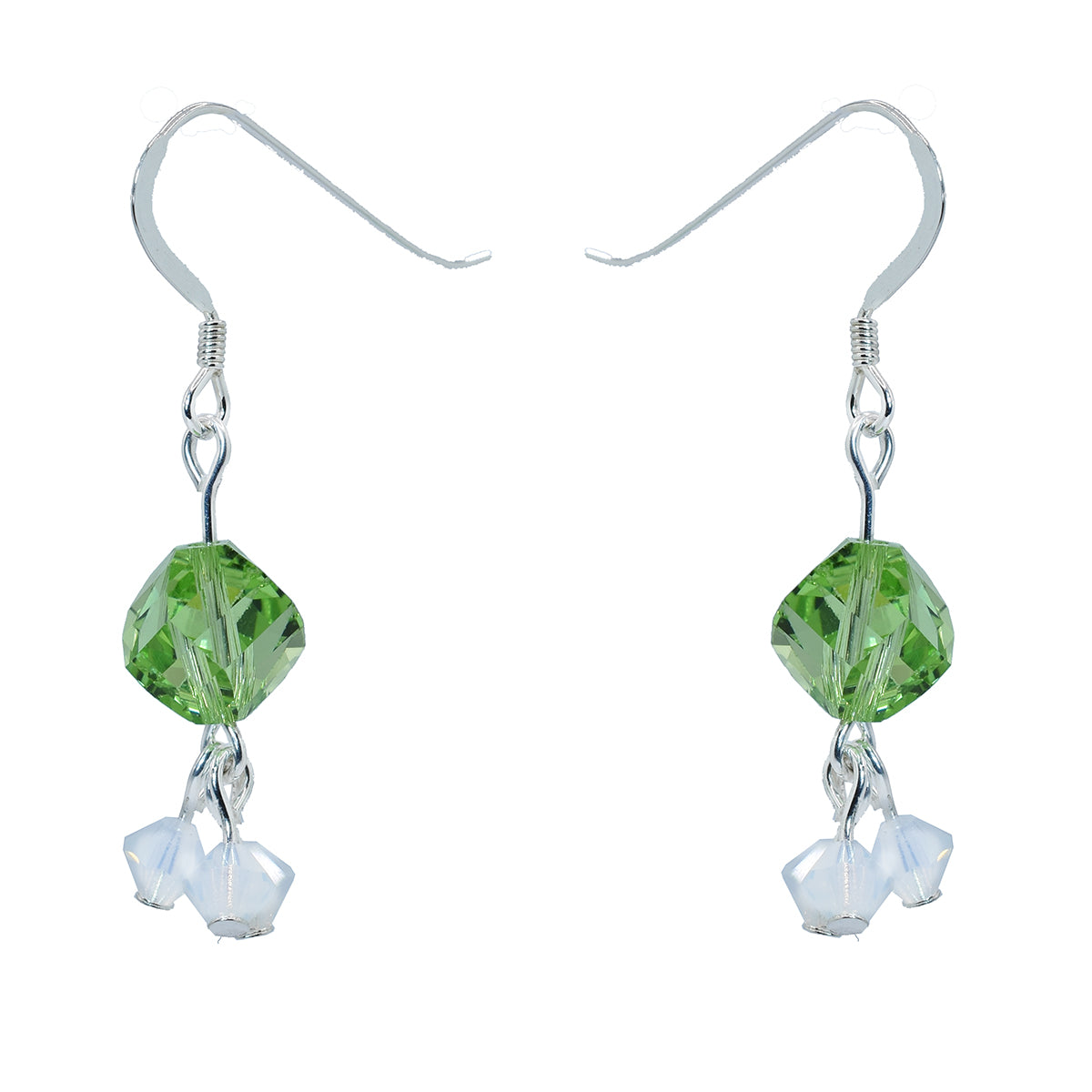 Austrian crystal earrings green sterling silver