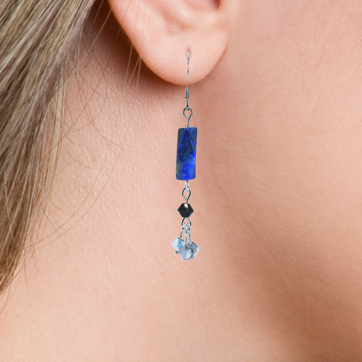 lapis lazuli earrings - long dangle earrings - Sterling Silver - Brunette