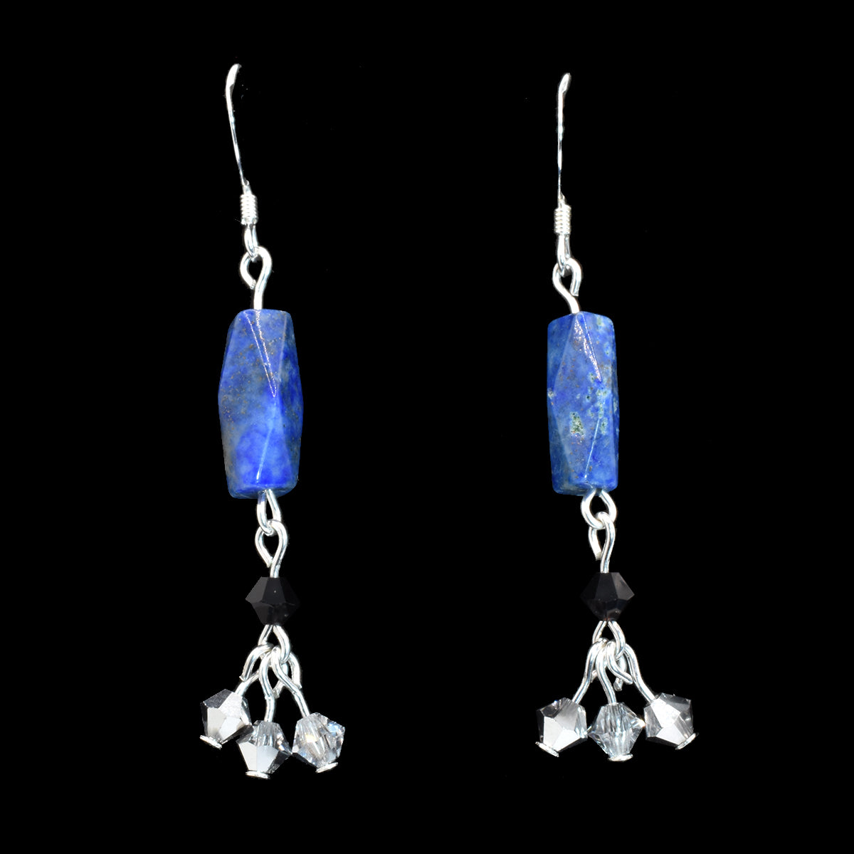 lapis lazuli earrings - long dangle earrings - Sterling Silver - flat