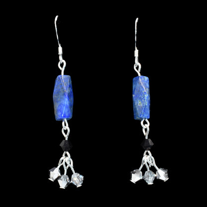 lapis lazuli earrings - long dangle earrings - Sterling Silver - flat