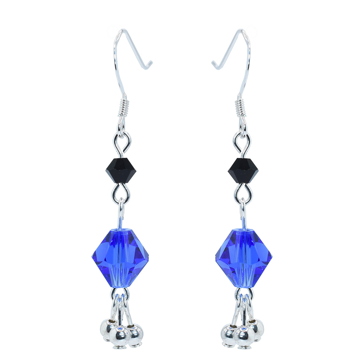 Austrian Crystal Earrings - Sterling Silver Earrings - Blue - Black