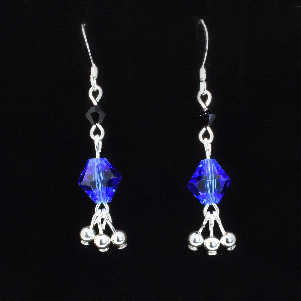 Austrian Crystal Earrings - Sterling Silver Earrings - Blue - Black - Flat