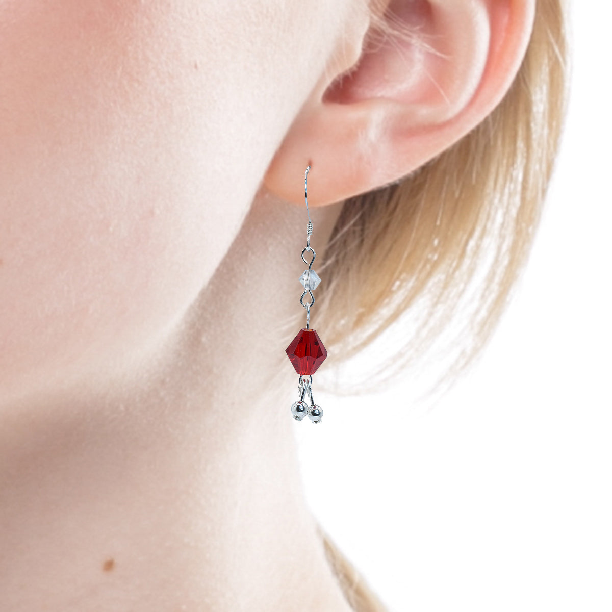 Red Austrian Crystal Earrings Sterling Silver Earrings blonde hair