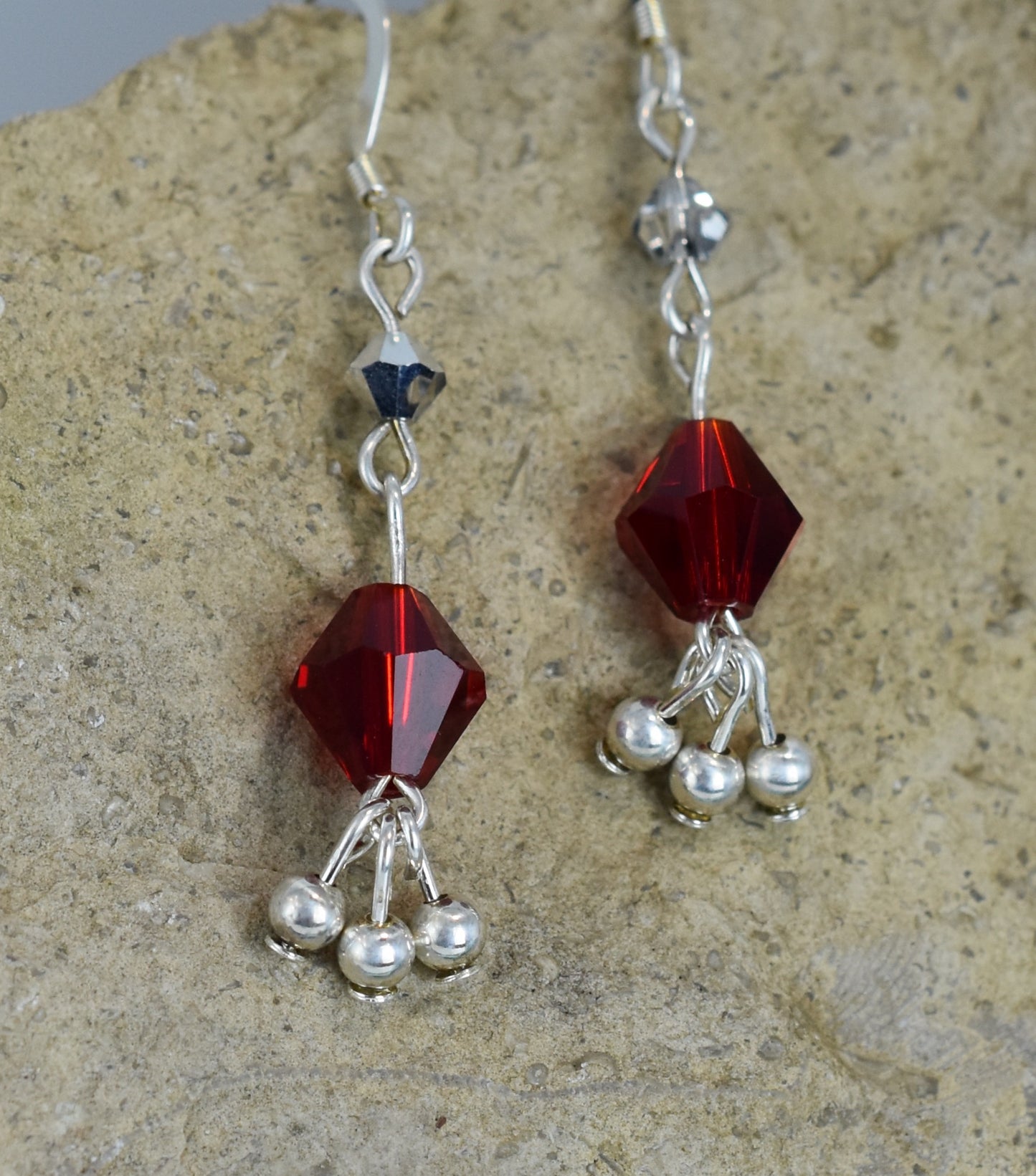 Red Austrian Crystal Earrings Sterling Silver Earrings