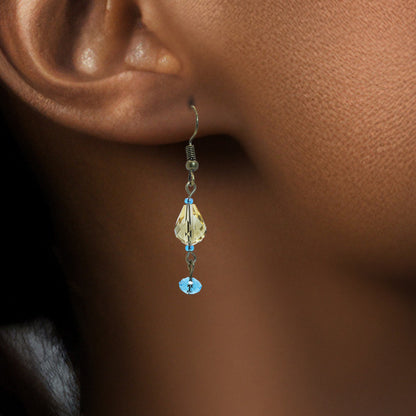 Austrian Crystal Earrings - golden champagne - baby blue antique bronze for Black women