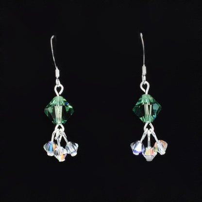 Swarovski crystal earrings - green dangle earrings - Sterling Silver