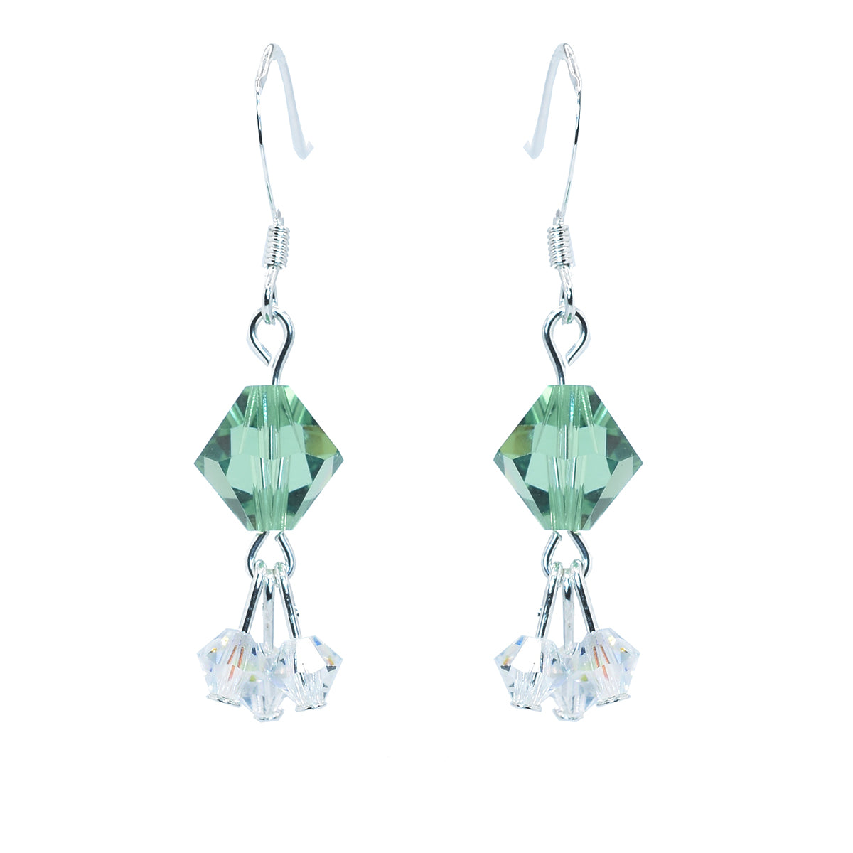 Swarovski crystal earrings - green dangle earrings Sterling Silver