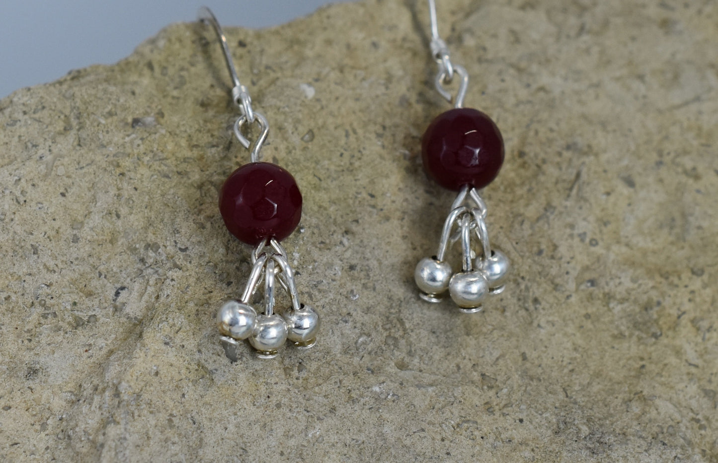 Red Jade Earrings sterling silver