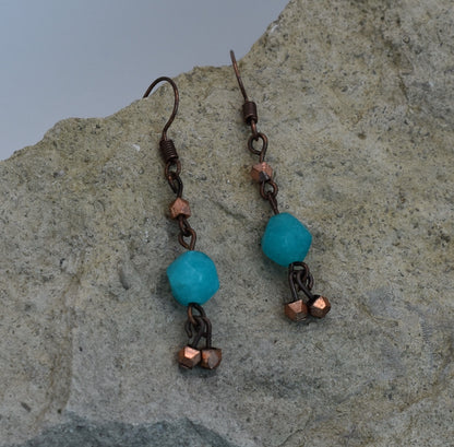 Teal Jade earrings - antique copper