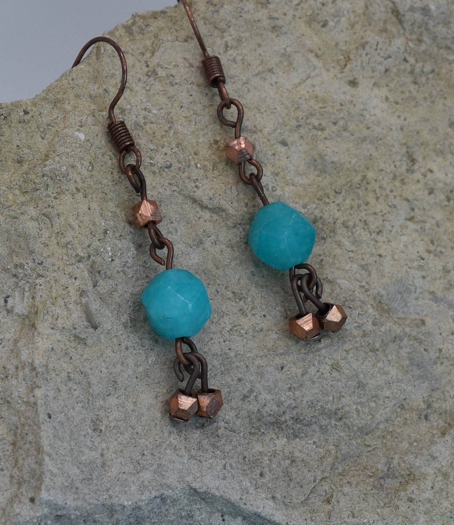 Teal Jade earrings - antique copper