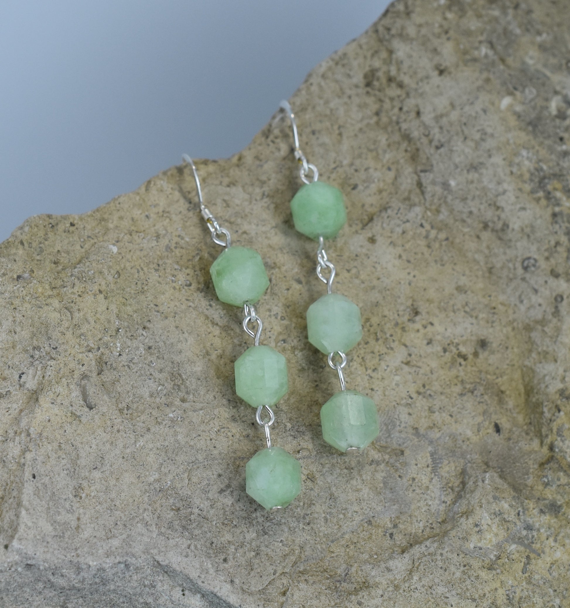 long dangle earrings quartz gemstone green sterling silver 