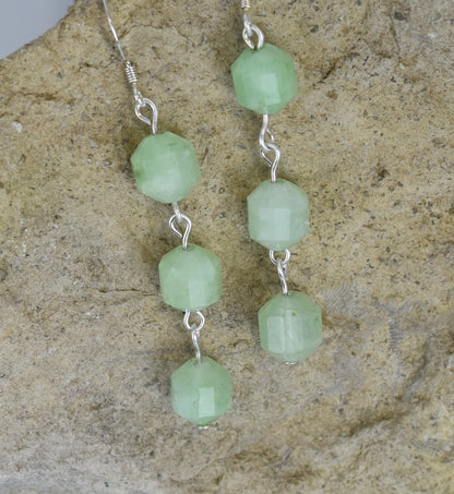 long dangle earrings quartz gemstone green sterling silver 