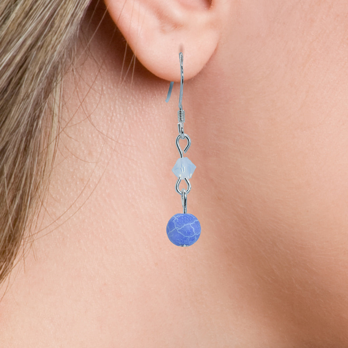 Drop earrings - sterling silver - blue gemstone - Austrian Crystal - brunette