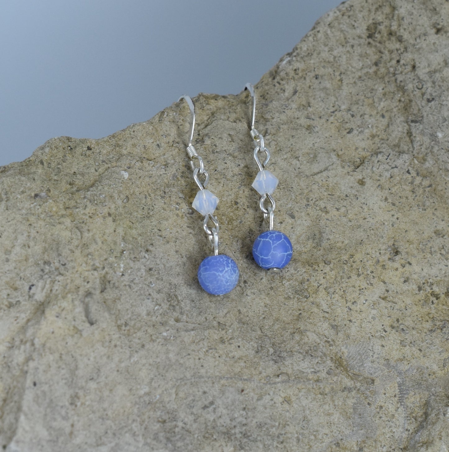 Drop earrings - sterling silver - blue gemstone - Austrian Crystal