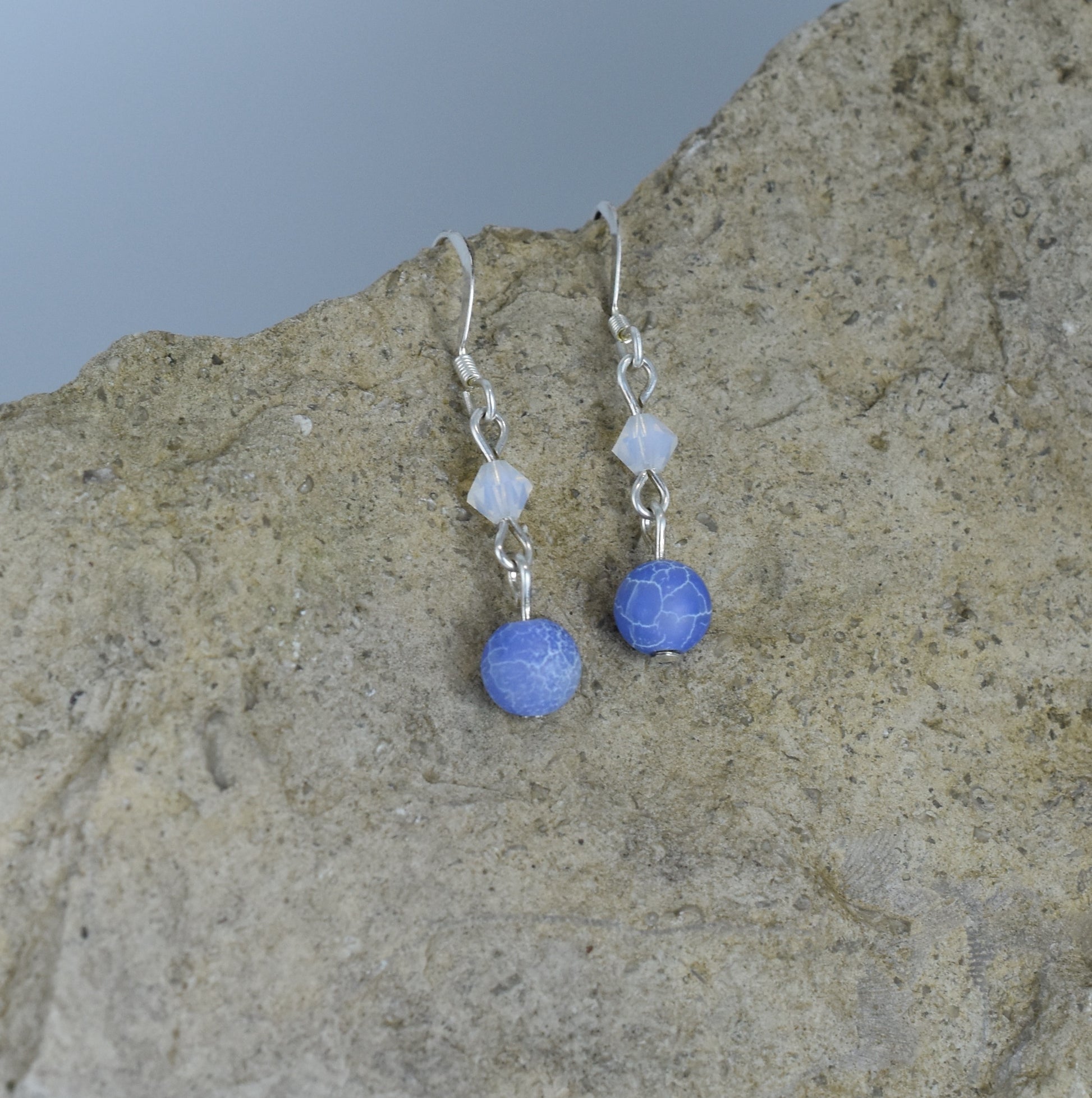 Drop earrings - sterling silver - blue gemstone - Austrian Crystal