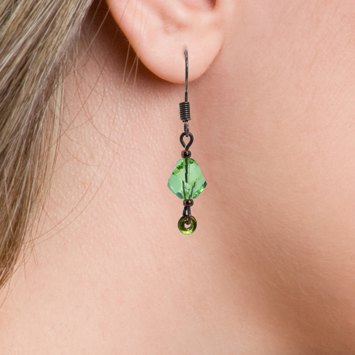 Green Swarovski Crystal Earrings for women antique copper brunette hair