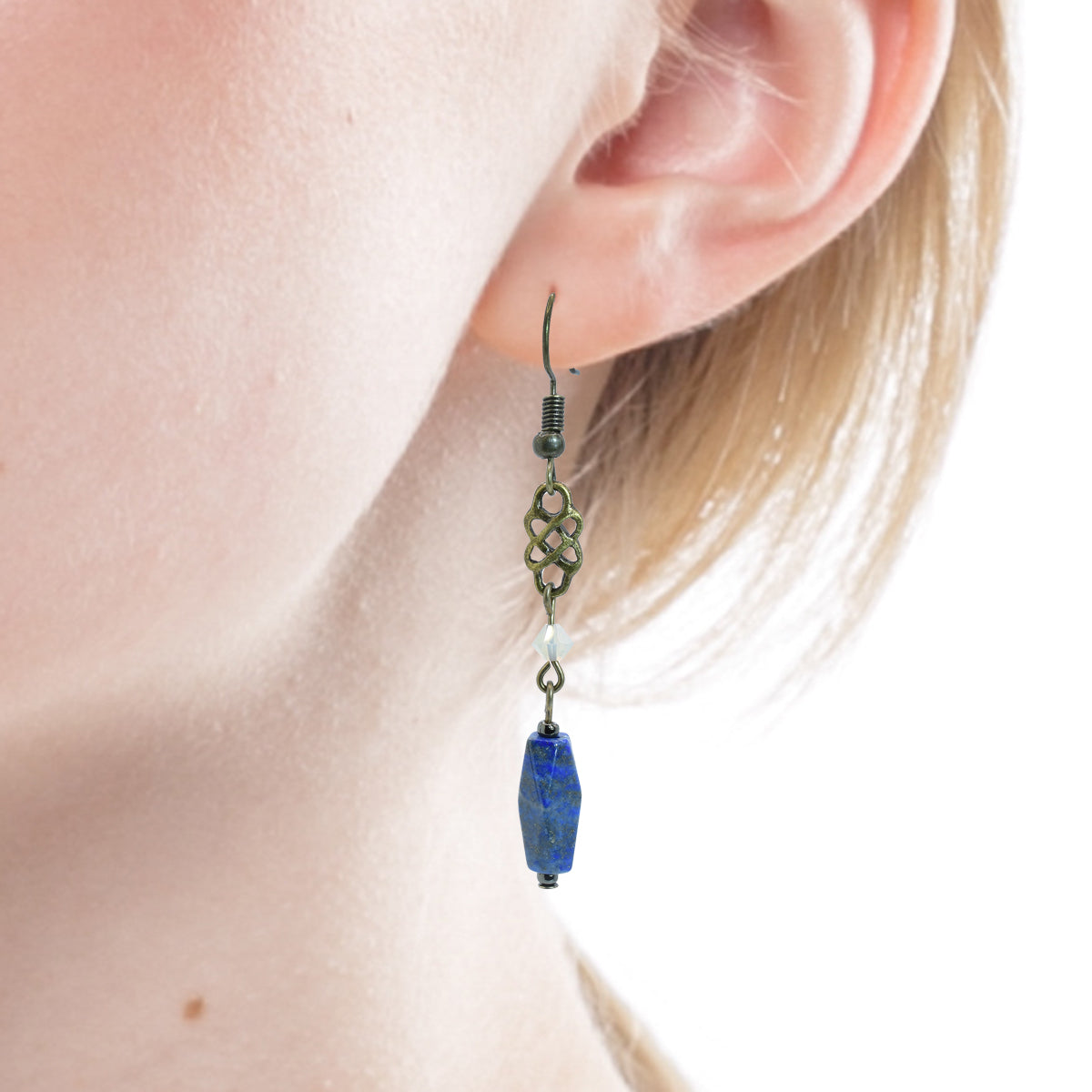 Lapis Lazuli Celtic Austrian Crystal Earrings Blonde