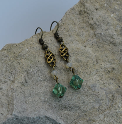 Celtic Green Swarovski Crystal Earrings antique bronze