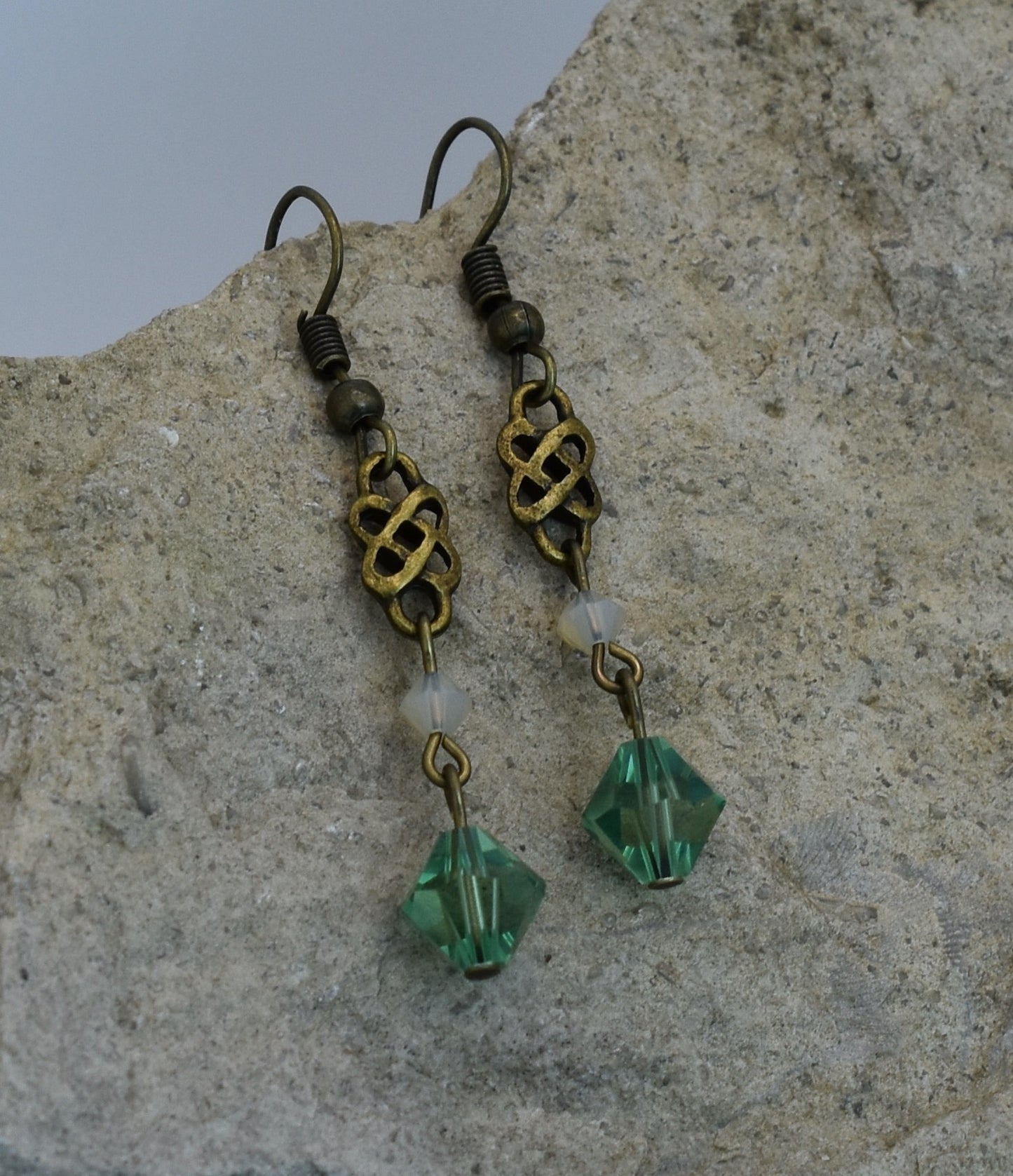 Celtic Green Swarovski Crystal Earrings antique bronze