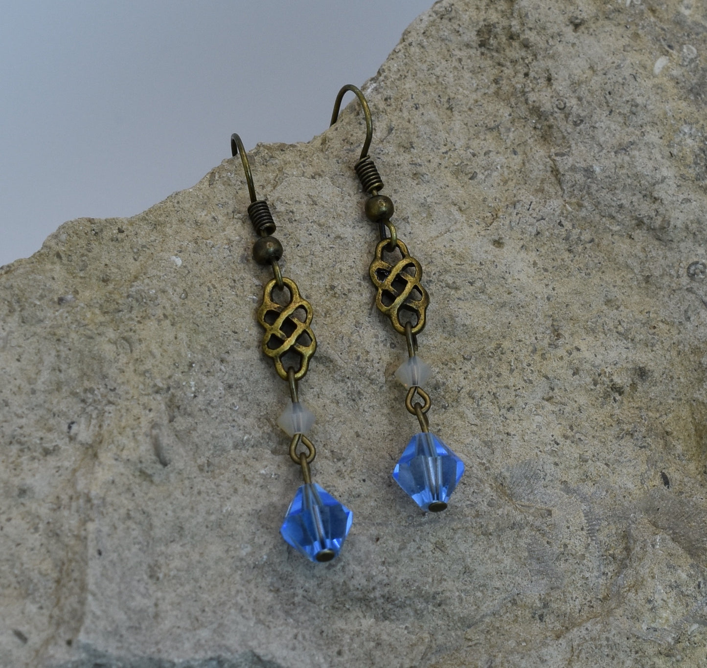 Celtic Light Blue Swarovski Crystal Earrings antique bronze