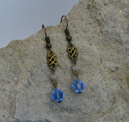 Celtic Light Blue Swarovski Crystal Earrings antique bronze