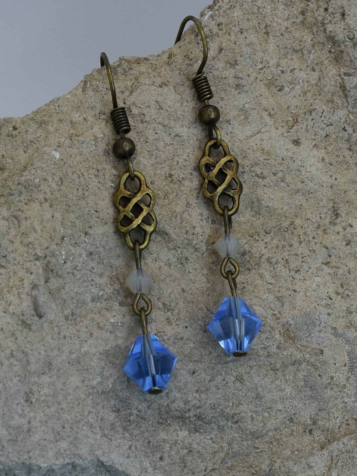 Celtic Light Blue Swarovski Crystal Earrings antique bronze