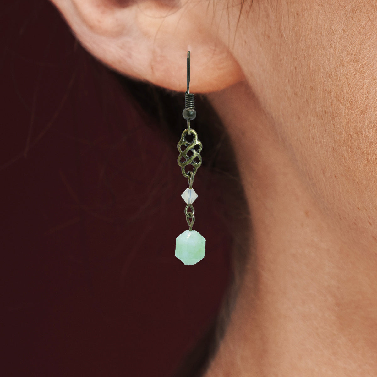 Celtic Green Quartz Dangle Earrings