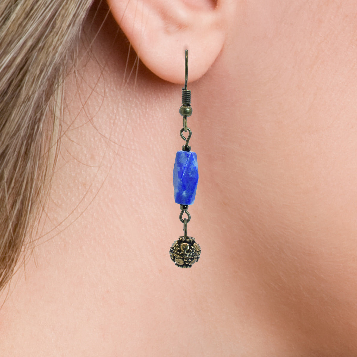 Lapis Lazuli Earrings Antique Bronze