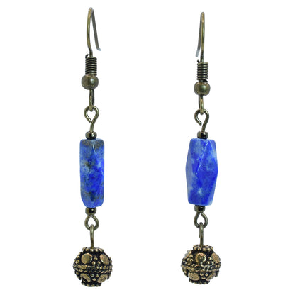 Lapis Lazuli Earrings Antique Bronze