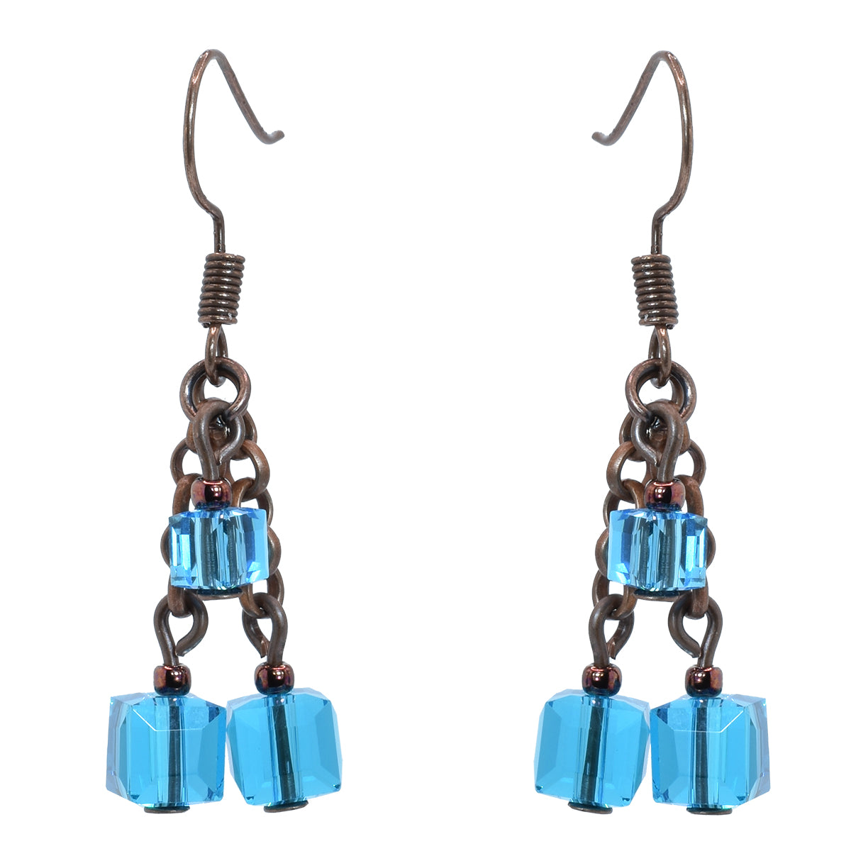 Blue Austrian Crystal Earrings Cubes