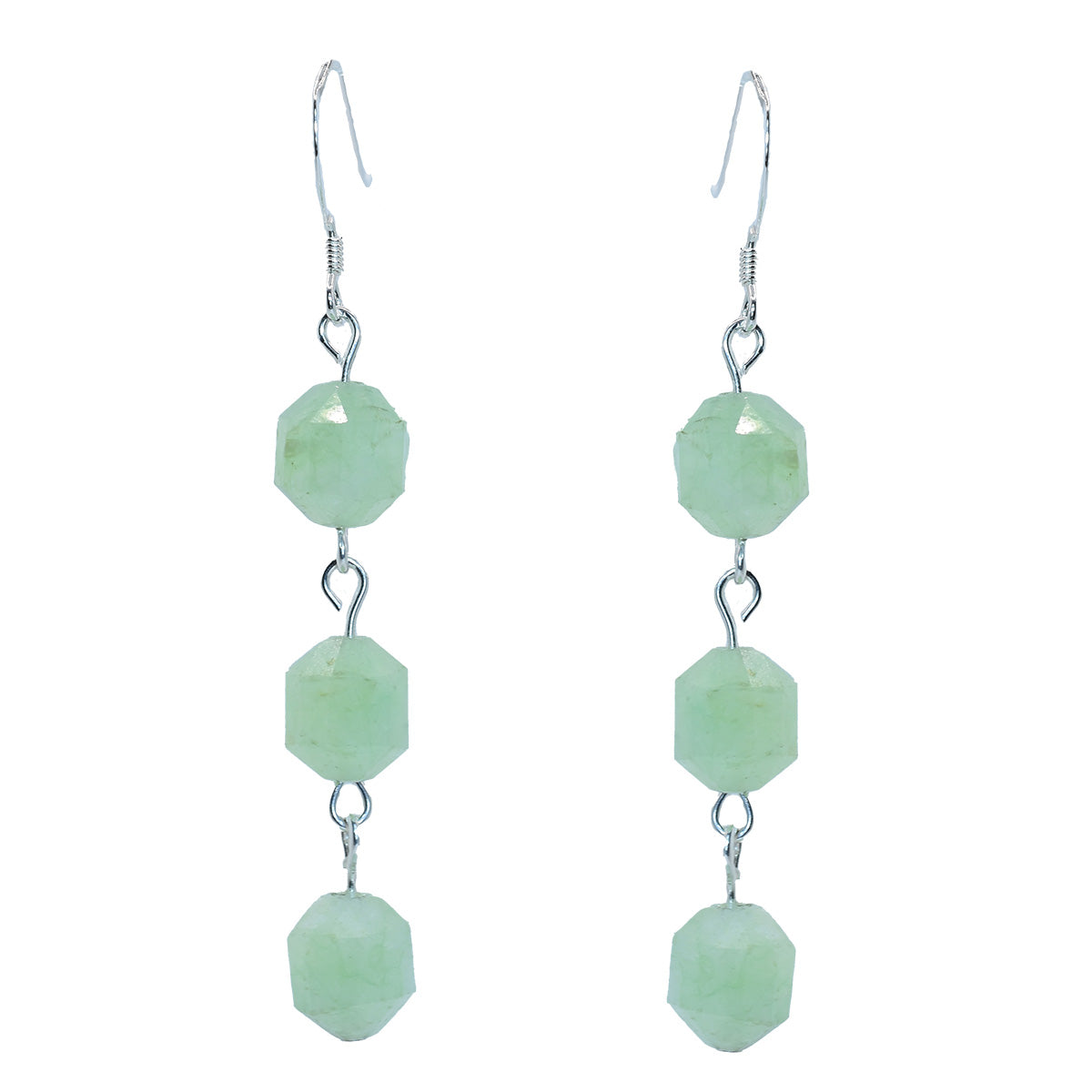 long dangle earrings quartz gemstone green sterling silver 