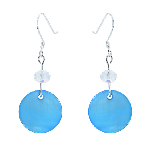 mother of pearl earrings - sterling silver - blue - Austrian Crystal Earrings