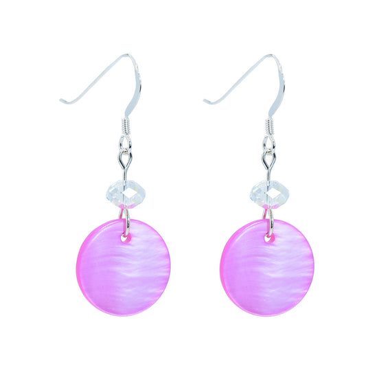 mother of pearl earrings - sterling silver - pink - Austrian Crystal Earrings