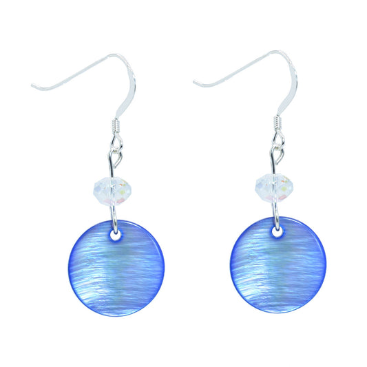 mother of pearl earrings - sterling silver - blue - Austrian Crystal Earrings