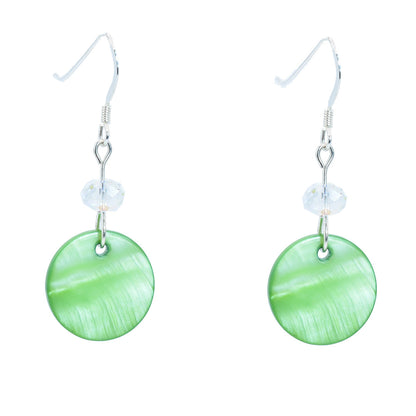 mother of pearl earrings - sterling silver - green - Austrian Crystal Earrings