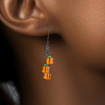 Pumpkin Crystal Gun Metal Earrings