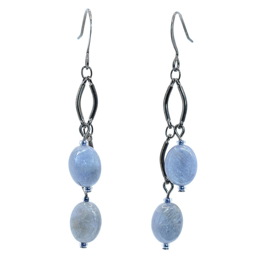 gemstone dangle earrings - light blue - gunmetal