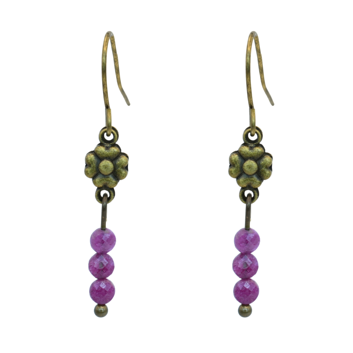 July Birthstone Antique Bronze Flower Earring with Ruby Bead