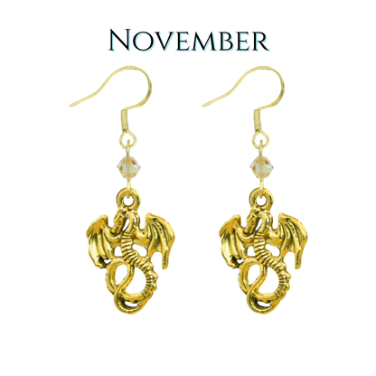 Dragon Birthstone Crystal Bead Earrings