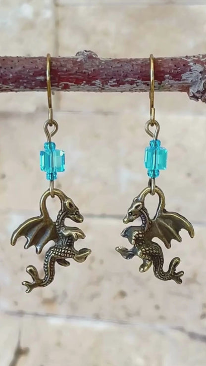 Blue Crystal Dragon Earrings