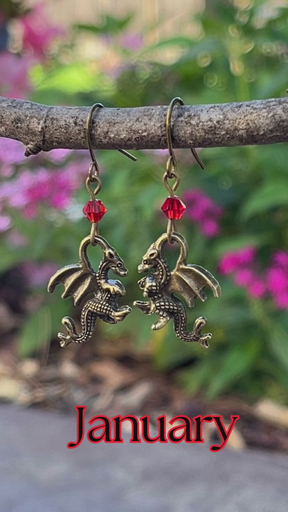 Dragon Birthstone Crystal Bead Earrings