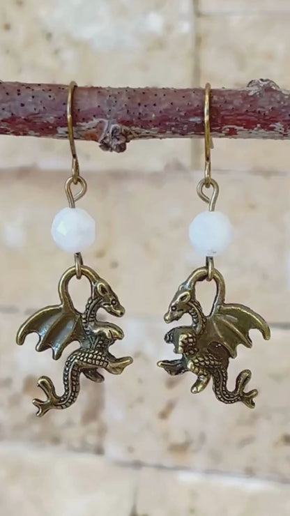 Moonstone Dragon Earrings