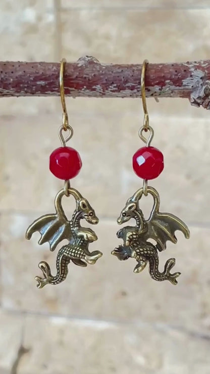 Red Jade Dragon Earrings