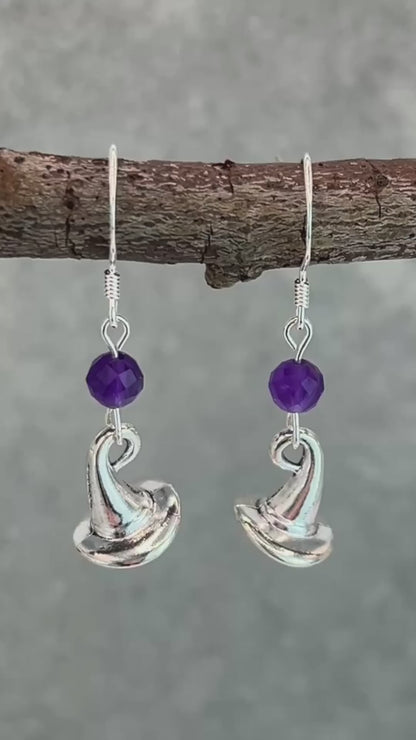 Amethyst Wizard Hat Silver Earrings