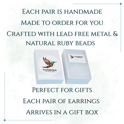 July Birthstone Antique Bronze Flower Earring with Ruby Bead